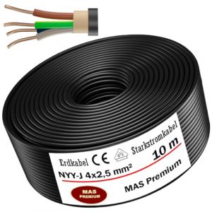 MAS Premium C&acirc;ble de terre NYY-J courant fort - 4 x 2,5 mm&sup2; - C&acirc;ble &eacute;lectrique - Anneau pour pose en ext&eacute;rieur, en sous-sol (10 m) (MAS-Premium, neuf)