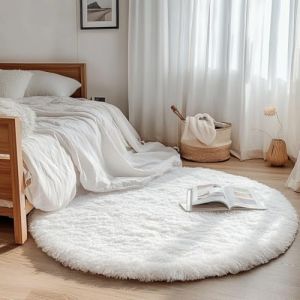 Tenekee Tapis Rond 120 cm Blanc Salon Moderne Descente de lit Chambre Grande Tapis Antid&eacute;rapant pour Maison Salon Chambre Enfant (Blanc, 120cm) (aqcache, neuf)