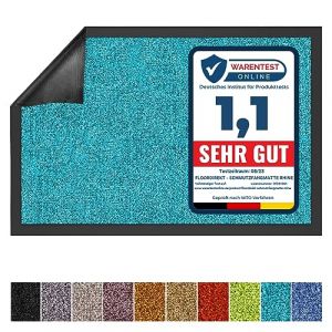 KARAT Paillasson de Porte Rhine - Paillasson Lavable en Machine &agrave; 30&deg;C - Tapis d'entr&eacute;e antid&eacute;rapant Absorbant - Tapis de Porte certifi&eacute; Oeko-TEX Standard 100 (Turquoise, 60 cm x 90 cm) (Velvet Trading, neuf)