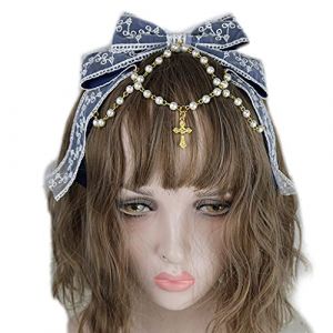 Watreketal N&oelig;ud en dentelle multicouche avec cha&icirc;ne de perles - Coiffe mignonne de soubrette - Accessoire de coiffure Anime Cosplay (SEAxie, neuf)