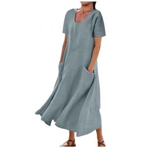 AEGJEGVD 2025 Robe Longue en Lin Femme &Eacute;t&eacute; Chic et &Eacute;l&eacute;gant Robe de Travail Mi-Longue Dress pour F&ecirc;ter Boheme Max Robes de Soir&eacute;e Confortable l&eacute;ger D&eacute;contract&eacute;e Femmes Robes de Plage Vacances Cadeau (⭐⭐⭐⭐⭐AEGJEGVD⭐⭐⭐⭐⭐, neuf)