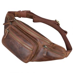 STILORD 'Caspar' Grand Sac Banane en Cuir - Sac Ceinture Vintage pour Homme & Femme, Sac Bandouli&egrave;re Sacoche pour Jogging, Festival & Voyage - Cuir V&eacute;ritable, Couleur:Soria - Marron (STILORD Cuir, neuf)
