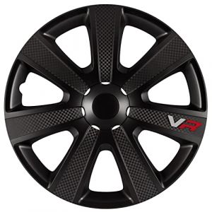 AUTO-STYLE Jeu d'enjoliveurs VR 16-inch noir/look-carboné/logo (Indisaurus, neuf)