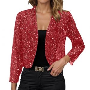 Veste Paillettes Femme Courts Ouvert &agrave; Manches Longues Veste Brillant Manteau &agrave; Sequins Disco F&ecirc;te Clubwear Cardigan Brillant El&eacute;gant Blouson pour Soir&eacute;e Cocktail C&eacute;r&eacute;monie F&ecirc;te Danse Bal (Red, L) (LDpOIQta, neuf)