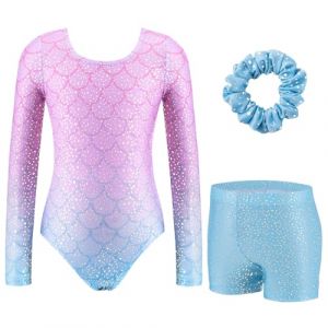 Arshiner Justaucorps Trois Pi&egrave;ces Pour Fille Manches Longues avec Short et Bandeau Justaucorps de Danse Classique Sir&egrave;ne Enfant Combinaison Scintillante 150/8-9 Ans (Arshiner Store, neuf)