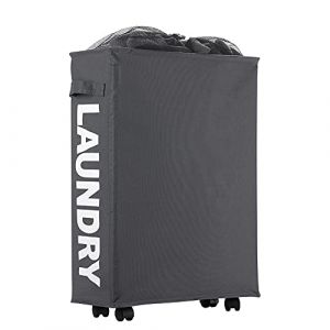 IHOMAGIC Panier à Linge Pliable avec ４ Roues, Corbeilles à Linge Mince et Pliant Bac à Linge Collecteur de Buanderie Petite Poignée pour Transporter et Ranger vêtements 35L ou Jouet, Gris Foncé (LINGKE-EU, neuf)