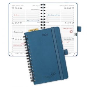 POPRUN Agenda de Poche 2026 A6 Semainier 16 x 10,5 cm - Couverture Souple en PU Cuir Spirale, Petit Agenda, D'Jan 2026 à Déc 2026-12 Mois, Règle signet, Papier 100 g/m², Bleu nuit (Time Works Wonders, neuf)