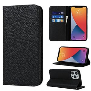 Copmob Coque iPhone 13 Pro Max avec Cordon,Flip Cuir veritable Portefeuille Étui en Cuir,[4 Porte Cartes][Fermeture magnétique][Laniere],Clapet Housse Etui pour iPhone 13 Pro Max - Noir (Copmob, neuf)