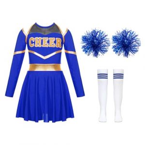 Alvivi Enfant Fille D&eacute;guisement Pom-pom Girl Uniforme Pom Pom Girl Robe Manches Longues Costume Performance Carnaval Halloween 5-16 Ans B Bleu Roi 13-14 ans (Acfunny-eu, neuf)