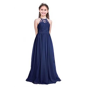iiniim Robe de C&eacute;r&eacute;monie Mariage Enfant Fille Mousseline Halter Princesse Robe de Soir&eacute;e Cocktail F&ecirc;te sans Manches 4-16 Ans Bleu Marin 12 Ans (yunduantong, neuf)