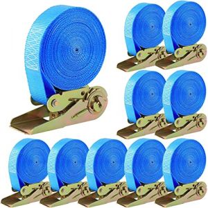 10 PCS 800 kg Sangle à Cliquet, Sangle d'Arrimage avec Tendeur, Sangle de Serrage en Polyester, 6m x 25mm, pour Moto, Cargaison, Remorque, Camions, Bagages (Bleu) (Towncome, neuf)