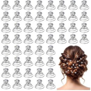 Lot de 60 épingles à cheveux en forme de spirale avec strass et perles - Pour mariage, fête, bal de fin d'année, bal de fin d'année (Above board, neuf)