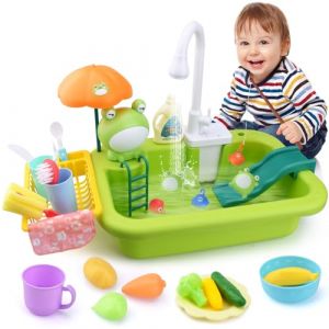 KIMIGO Ensemble de Jeu d'évier de Cuisine,Évier Jouet Cuisine Enfant,Jouets de Cuisine Accessoires avec Robinet Enfant Pompe,Jouets de Jeu de Rôle pour Enfants Garçons Filles de 3 à 7 Ans (Fluttuante Kft, neuf)