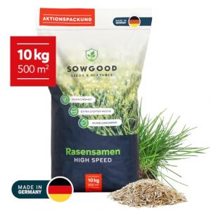 Semences Gazon Regarnissage 10 kg pour 500 m² - Germination rapide - Gazon dense et résistant - Idéal pour les zones abîmées, en cas de sécheresse ou de présence d'animaux - Facile à utiliser (MRS Seeds & Mixtures, neuf)