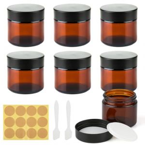 RVLZKCPG 6 Pièces Pot Vide Cosmétiques, 60ml Pot Creme Vide, Rechargeable Contenant Cosmetique Vide, Pots Verre Ambre aux UV pour CosméTiques, CrèMes, Lotions (perzsjvn, neuf)