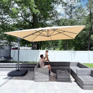 PURPLE LEAF Parasol Déporté 3,5 × 3,5 cm avec Hauteur Réglable du Manche(60 CM), Parasol de Jardin Exterieur Protection UV 50+ Cadre en Aluminium avec Manivelle Inclinable et Rotation à 360°, Beige (PurpleLeafGarden, neuf)