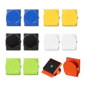 AMONENZ 12 Pièces Pince Aimantée, 31 mm Agrafes Magnétiques en Métal, Pince-Papier avec Aimant Clips, Carré Rond, 6 Couleurs, pour Réfrigérateurs, Tableaux Blancs, Joints (AMONENZ, neuf)