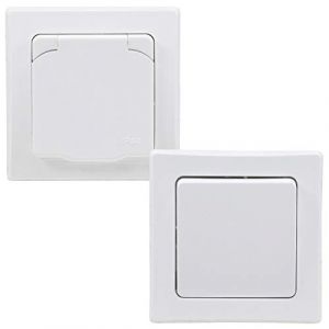 Delphi Prise interrupteur IP44 avec cadre - Prise et interrupteur &agrave; bascule encastrables avec couvercle rabattable, pour pi&egrave;ces humides et ext&eacute;rieur, 230 V - Blanc (World Trading Net GmbH & Co. KG "Alle Preise inkl. Mwst.", neuf)