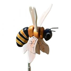 Moulin &agrave; vent abeille rotatif en bois, 20 x 12 x 40 cm, d&eacute;coration de cour ext&eacute;rieure pour pelouse, jardin, terrasse, cour, jardin, porche, d&eacute;coration rotative aliment&eacute;e par la brise (BurLAn, neuf)