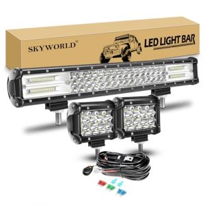 SKYWORLD 7D 50 cm 288W Barre de Led 4x4 Rampe avec 12V faisceau de c&acirc;blage kit, 2 x 10 cm 36W Spot Phare de Travail Led Feux de Travail et pour Offroad V&eacute;hicule Voiture Camion SUV ATV (SKYWORLD-EU, neuf)