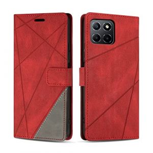 SONWO Coque pour Honor X8 5G, Protection Housse Etui en Cuir PU Portefeuille Livre pour Honor X8 5G, Emplacements Cartes, Fonction Support, Rouge (SONWO EU STORE, neuf)