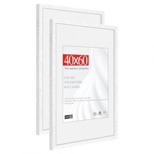 HIMEETIME&reg; 2x Cadre Photo Bois Сh&ecirc;ne Blanc 40x60cm,Cadre avec Verre Acrylique Transparent 40 x 60 cm,Grand Tableau 40x60 - Avec passe-partout -30x40 cm - &Agrave; suspendre/&agrave; poser pour photos/affiches (XianghuaART, neuf)