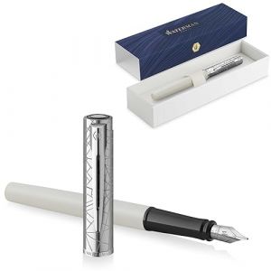 Waterman Allure Deluxe Stylo-plume avec gravure - Cadeau pour homme et femme - Inspiré par la mode parisienne - Personnalisé - Gravure (blanc, stylo-plume) (Schmalz-Shop, neuf)