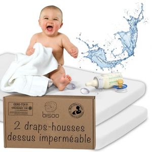 Bisoo Drap Housse Cododo 55x90 Impermeable - Drap Housse Berceau Alese Protege Matelas Bebe Compatible Kinderkraft Fabimax Neste Waldin - 100% Jersey Certifié Oeko-Tex Lot de 2 Blancs 55 x 90 (Bisoo LLC, neuf)