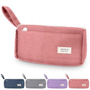 TAIHOBO Trousse Scolaire Rouge, Trousse Ecole College Primaire avec 2 Compartiments, pour Enfant Coll&egrave;ge ou Lyc&eacute;e, Trousses de Maquillage de Toilette en Velours C&ocirc;tel&eacute; et Toile, pour &Eacute;cole et Bureau (TaiHongBo, neuf)