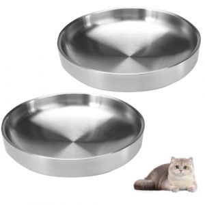 2 Pi&egrave;ces Gamelle INOX Chat, 15 cm Assiette Plate Anti-Basculement Bol Chat, Large Ouverture et Fond Peu Profond, Design Adapt&eacute; aux Moustaches des Chats Gamelle Eau pour Aliments Secs et Humides (renyijingUK, neuf)