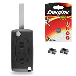 Boitier pour Télécommande Clé Plip Peugeot 107 207 308 307 407 807 3008 Partner + Switch + Pile CR1620 Energizer - Kit iRace Keys® (iRace Keys, neuf)