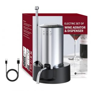 Carafe a&eacute;rateur de vin &eacute;lectrique Vinflow, carafe &agrave; vin &eacute;lectrique rechargeable avec bec verseur, a&eacute;rateur de vin doseur avec base et modes de versement par pression pour les amateurs de vin (FLRX-EU, neuf)