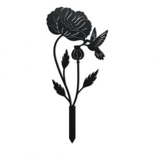 WADORN Piquets de Jardin D&eacute;coratifs en M&eacute;tal Colibri et Coquelicot Statues de Silhouettes de Fleurs de Colibri Dr&ocirc;les en M&eacute;tal Ornements Cadeaux D&eacute;corations de Jardin Noires pour Ext&eacute;rieur Cour Patio (WADORN EU, neuf)