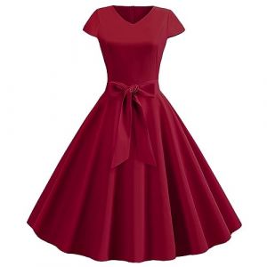 Robe Ann&eacute;es 50 Vintage Femme Retro Rockabilly Pin-Up Chic Et Elegante Robes sans Manche Dos Nu Ann&eacute;es 1950 50 60 Swing Casual Dress De Mariage Audrey Hepburn Retour Soir&eacute;e F&ecirc;te (qiaoxiahe, neuf)