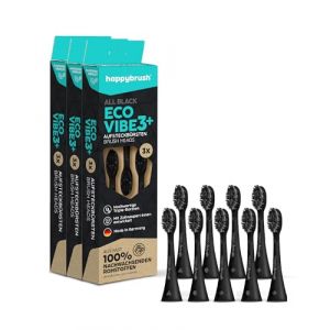 happybrush® Brossettes pour Brosse à dents électriques, Pack De 9 Unités durables pour brosse à dents électrique sonique Eco VIBE 3-3x3 (Noir, 1 unité (Lot de 9)) (Happybrush, neuf)