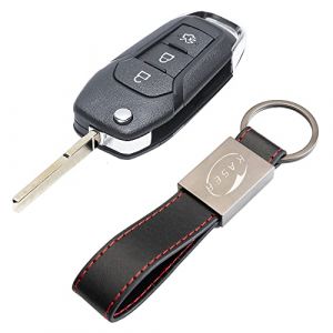 KASER Coque Clé Télécommande Plip Compatible pour Ford S-Max Galaxy Mondeo MK2 MK7 Explorer Ranger Remplacement de 3 Boutons avec Porte-clés en Cuir HU101 Lame (SALTY PEAR LIMITED, neuf)