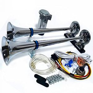 YIYIDA Klaxon de voiture 165DB Car Horn klaxon de navire Trompette Air Horn 24V Klaxon de camion Zinc Chromé double tube argent avec compresseur pour 24V voiture yacht (Huile flagship store, neuf)