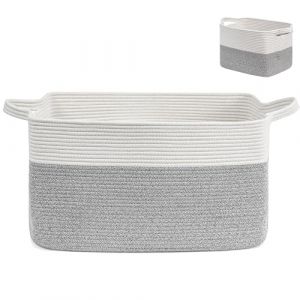 Panier à Linge Tressé en Coton, Gris Panier Rangement Salle de Bain, Panier Rectangulaire en Corde de coton 33x25x23cm, Rangement en Corde de Cotons Tressée Panier Rangement, pour Ranger les Vêtements (Yudobliss, neuf)
