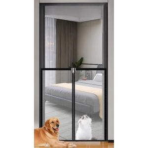 YHXAIQ Barri&egrave;re Escalier Chien Auto-Adh&eacute;sive & Anti-Griffures, Filet de S&eacute;curit&eacute; pour Porte/Fen&ecirc;tre, Protection avec Fermeture &Eacute;clair, Barri&egrave;re Chat sans Per&ccedil;age(White Mesh Black Frame,120x105 cm) (YHX-SHOP, neuf)