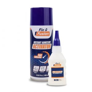 FIX & FUSION Set Colle Super Glue (100 g) et Activateur Spray (400 ml) | Adh&eacute;sif Cyanoacrylate Rapide & Activateur Instantan&eacute; pour Bois, Plastique, Caoutchouc, M&eacute;tal & Bricolage, R&eacute;parations (1 Pack) (velunox, neuf)