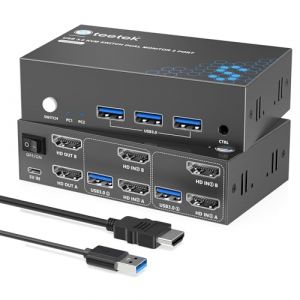 Commutateur KVM HDMI 8K@60Hz 2x2 2 ordinateurs 2 moniteurs Commutateur KVM partage 1 clavier souris USB 3.0 Switch avec t&eacute;l&eacute;commande, HDCP 2.3, EDID, double moniteur Support pour PC Mac Station de (Steetek, neuf)