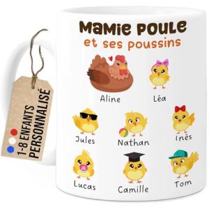 Cupdarling® Mug Mamie Personnalisé - 1-8 Petits-Enfants - Poule - Tasse Cadeau Grand-Mère - Fête Des Grand-Mères - Anniversaire - 330 mL Céramique - 7 Poussins (Tassenliebling, neuf)