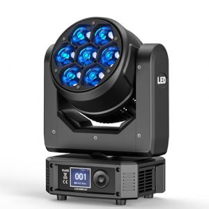 7X40W Lyre LED Jeux de Lumière Fonction Zoom Effet Wash Éclairage scénique Rotative à Tête Mobile Lampe de Scène RGBW Moving Head pour mariage Fête Théâtre DJ Disco Éclairage (YiLiSheng, neuf)