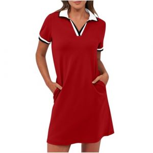 BFSWL Robe polo à manches courtes pour femme - Longueur genou - Robe de sport - Robe d'été - Robe de golf - Couleur unie - Robe de tennis à revers - Mini robe de tennis courte avec poches - Robe pour (hubei yuxichu shangmao youxian gongsi, neuf)