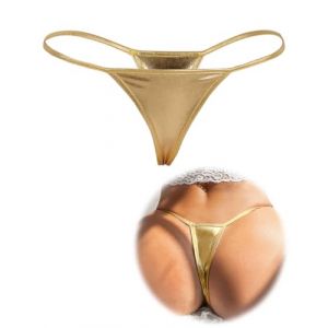 ohyeahlady Simili Cuir Mini String Ficelle Femme Sexy &Eacute;rotique Grande Taille Micro String de Bain Hot Ouverte Bikini Culotte Tanga Chic Slip sous-v&ecirc;tements F&eacute;minins T Back Dor&eacute;,M (ohyeahlady, neuf)