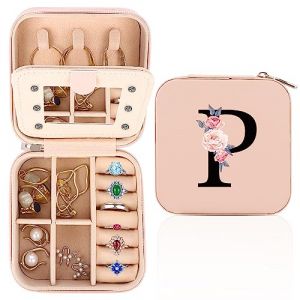 FIDWALL Boite a Bijoux de Voyage, Bo&icirc;te &agrave; Bijoux Personnalis&eacute;e A-Z, Bo&icirc;te &agrave; Bijoux Portable, Petite Bo&icirc;te de Rangement de Bijoux de Voyage Avec Miroir,Bijoux Enfants Fille,Boite a Bijoux Fille (P) (shop-EU, neuf)