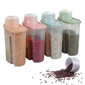 4 Pièces Conteneur de Stockage Céréales, Boite Cereales, Contenants Céréales Plastique, Réservoir Stockage Céréales,pour Nourriture Sèche, les Céréales, la Farine, le Café avec Gobelet Doseur (large) (LWZko, neuf)
