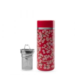 Qwetch - Th&eacute;i&egrave;re Isotherme Nomade 400ml - Infuseur avec 2 Filtres - 12h Chaud / 24h Froid - &Eacute;tanche, R&eacute;utilisable & Durable - Pour Th&eacute;, Caf&eacute;, Tisane, Fruits (Flowers Rouge) (Qwetch, neuf)