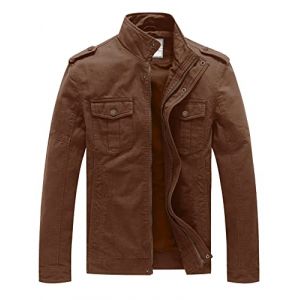 WenVen Homme Veste Décontractée Veste d'Extérieur Légère Manteau en Coton Coupe Ajustée Veste Cargo de Style Militaire Manteau Multipoche Elégant Brun XL (C'est la vie, neuf)