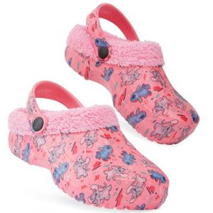 Disney Chaussons Enfant Stitch Pantoufles Enfant Fille Tailles 26/35 Sabots Fourrés Enfant (Rose Stitch/Angel, 34/35 EU) (Get Trend., neuf)